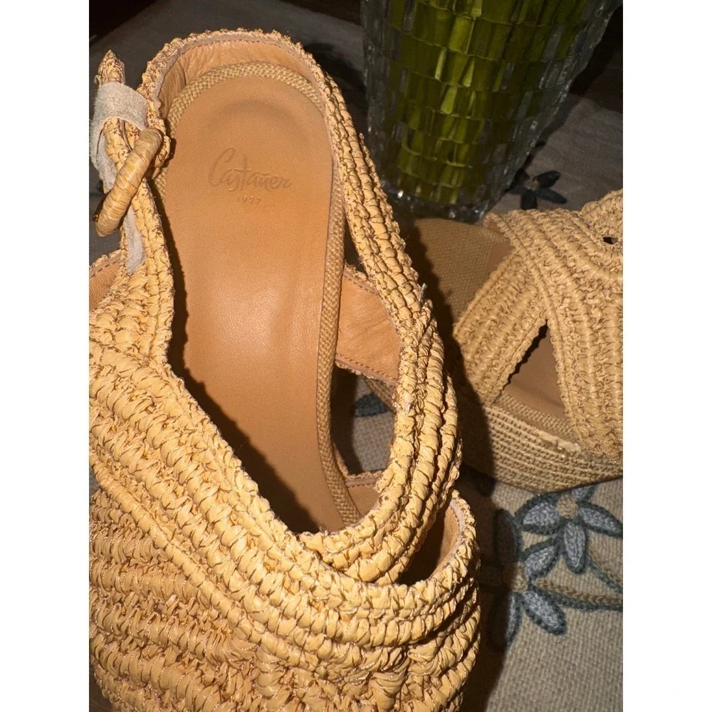 Castaner Espadrille Platform Sandals Woven Raffia‎ Heels Summer Size 39